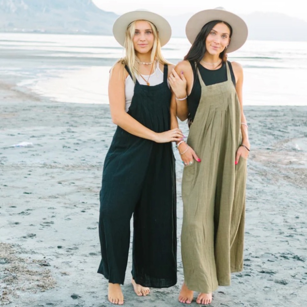 Wide leg olive jumpsuit